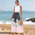 thumbnail image 4 of Womens Boho Ruffle Hem Palazzo Pants Elastic High Waisted Ties Wide Leg Flowy Lounge Pants with Pockets Pink M, 4 of 5