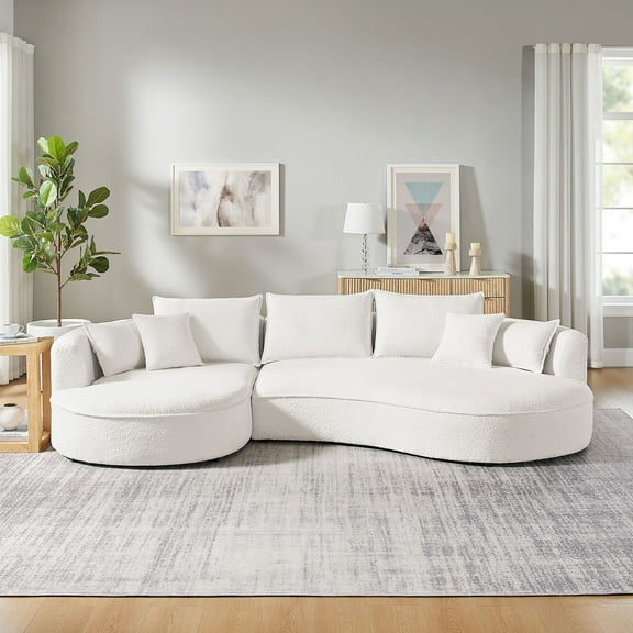 Kevinplus 5-Seat Sectional Sofa, Modern Cloud Curved Couch for Living Room, White,Left