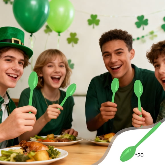 karymi St Patrick's Day Themed Disposable Party Tableware Set 20 Pieces Plates Napkins Cups Green for Irish Festival Celebration Dinner Gift Ideas