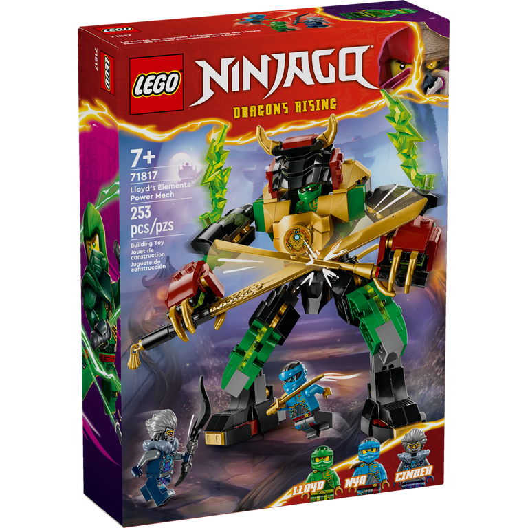 LEGO NINJAGO Lloyd s Elemental Power Mech Customizable Battle Toy with 3 Ninja Action Figures Adventure Playset for Boys and Girls Ninja Gift Idea