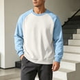 thumbnail image 4 of TKKCS Mens Raglan Crew Neck Sweatshirt Long Sleeve Cotton Blend Color Block Loose Fit Casual Pullover Light Blue L, 4 of 6