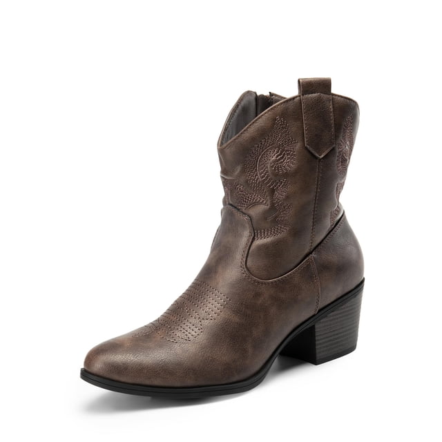 Botas Cortas de Vaquera para Mujer DREAM PAIRS con Tacón de 5.5 cm Marrón
