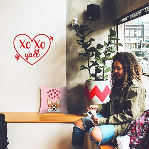 Autocollant Mural en Vinyle - XOXO Yall - 17 Pouces x 21.5 Pouces - Citation Tendance Mignonne en Forme de Cœur Flèche pour Couples Maison Amis Vitrine Café Saint-Valentin Amour Décor (Rouge)