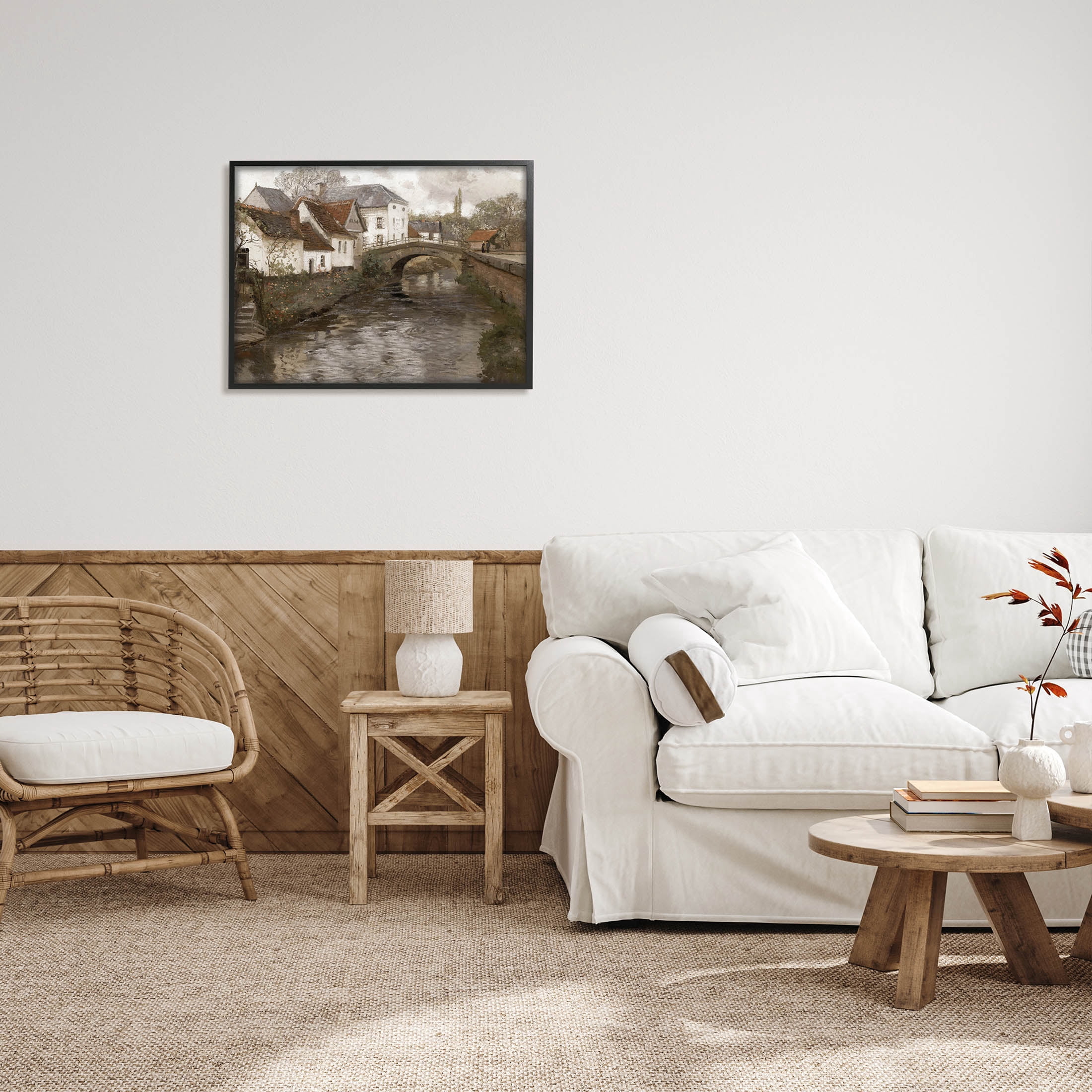 Classic Canal Neighborhood Scenery Landscape Painting Black Framed Art Print Wall Art