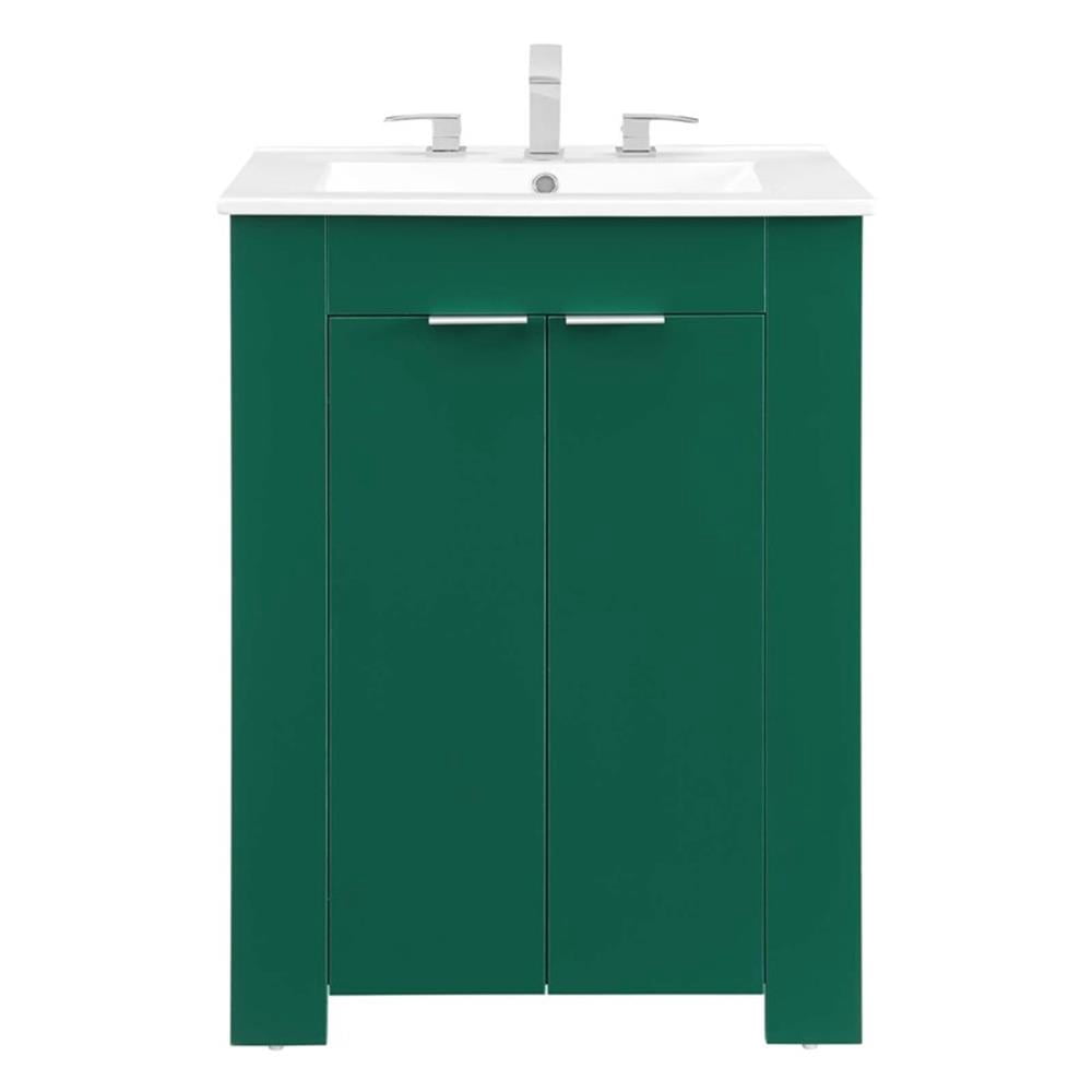 Modway Maybelle Modern Wood/Ceramic Bathroom Vanity in Green/White