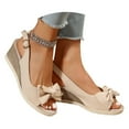 thumbnail image 3 of Wovix Women Trendy Sandals Fashion Summer Solid Bow Fabric Open Toe Buckle Wedge Heel Wedge Trendy Shoes Casual Daily Wear, 3 of 9