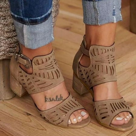 

Platform Sandals Women Fashion Fish Mouth Sandals Summer Casual Buckle Chunky Heel Sandals Slip On Cutout Wedge Sandals
