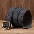 thumbnail image 4 of 3.8CM Vintage Men's Wide Belt Male Cowhide Real Genuine Leather Double Prong Buckle Handmade Strap Fashion Jeans Cowboy Belt, 4 of 7