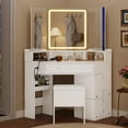 thumbnail image 2 of Corner Vanity Desk Set with Tri-Fold Mirror and Lights,with Storage Stool, Makeup Vanities with Drawers &Charging Station, 3 Light Settings,Home&nbsp;Furniture for Girls Bedroom Decor,White Dresser, 2 of 7