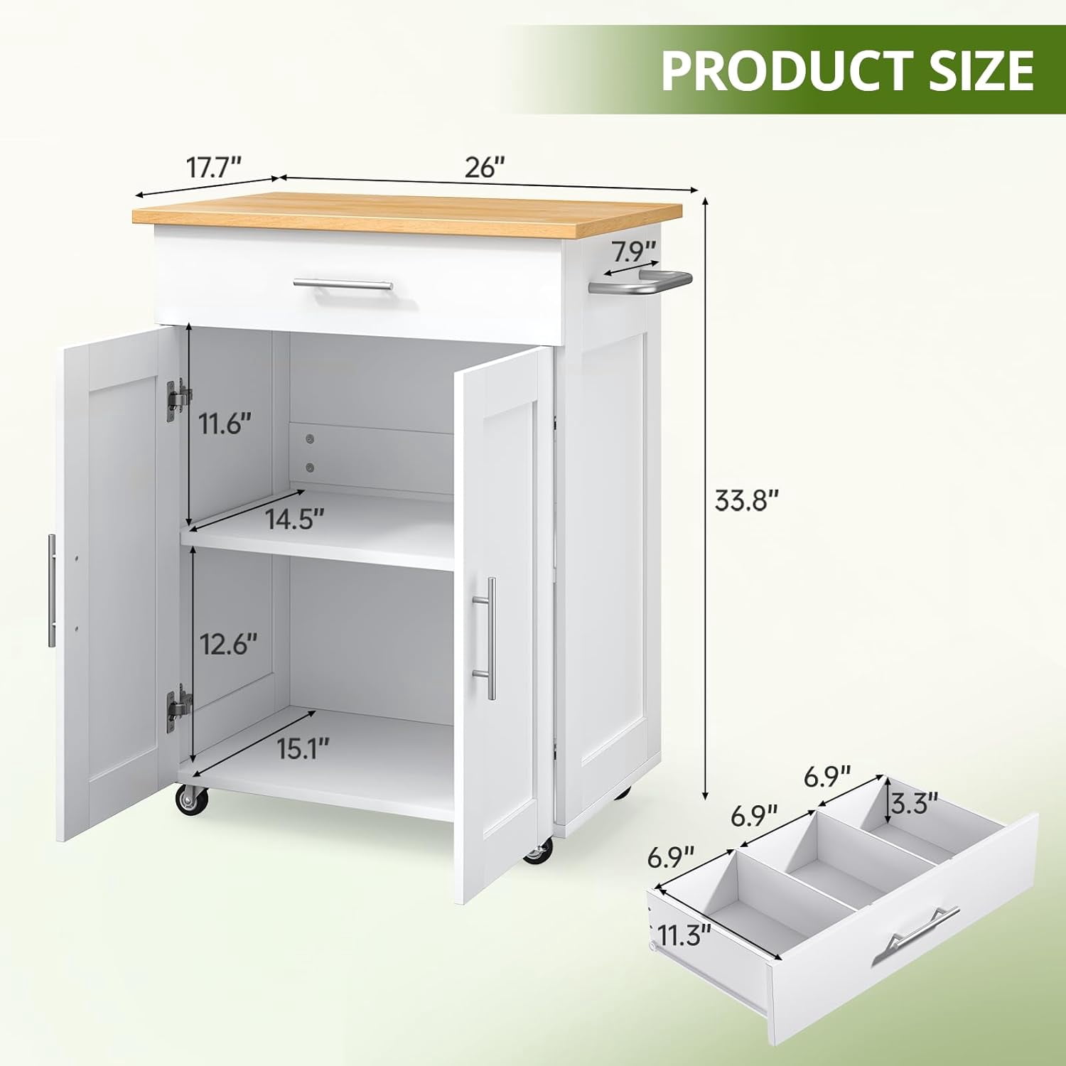 Kitchen Island Cart with Storage, Small Kitchen Island on Wheels with Large Drawer, Adjustable Shelf & Towel Rack, Rolling Island Table for Kitchen & Dining Room, White