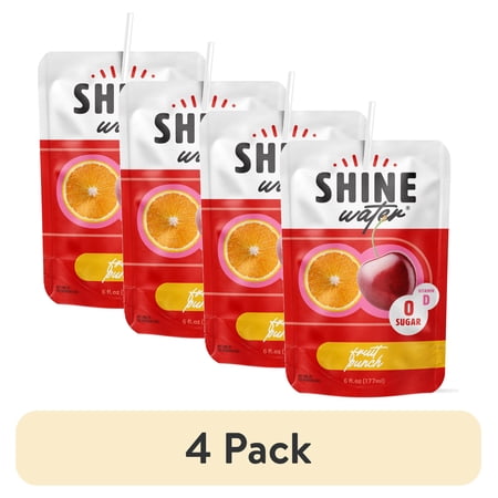 (4 pack) ShineWater, Vitamin D, Antioxidants, Zero Sugar, Fruit Punch, Box of 8 Pouches