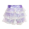 thumbnail image 7 of iiniim Kids Girls Sequin Skirt Elastic Waist 3-Layers Ruffle Dance Skorts Party Scooter Skirt Size 4-16 Lavender 6, 7 of 7
