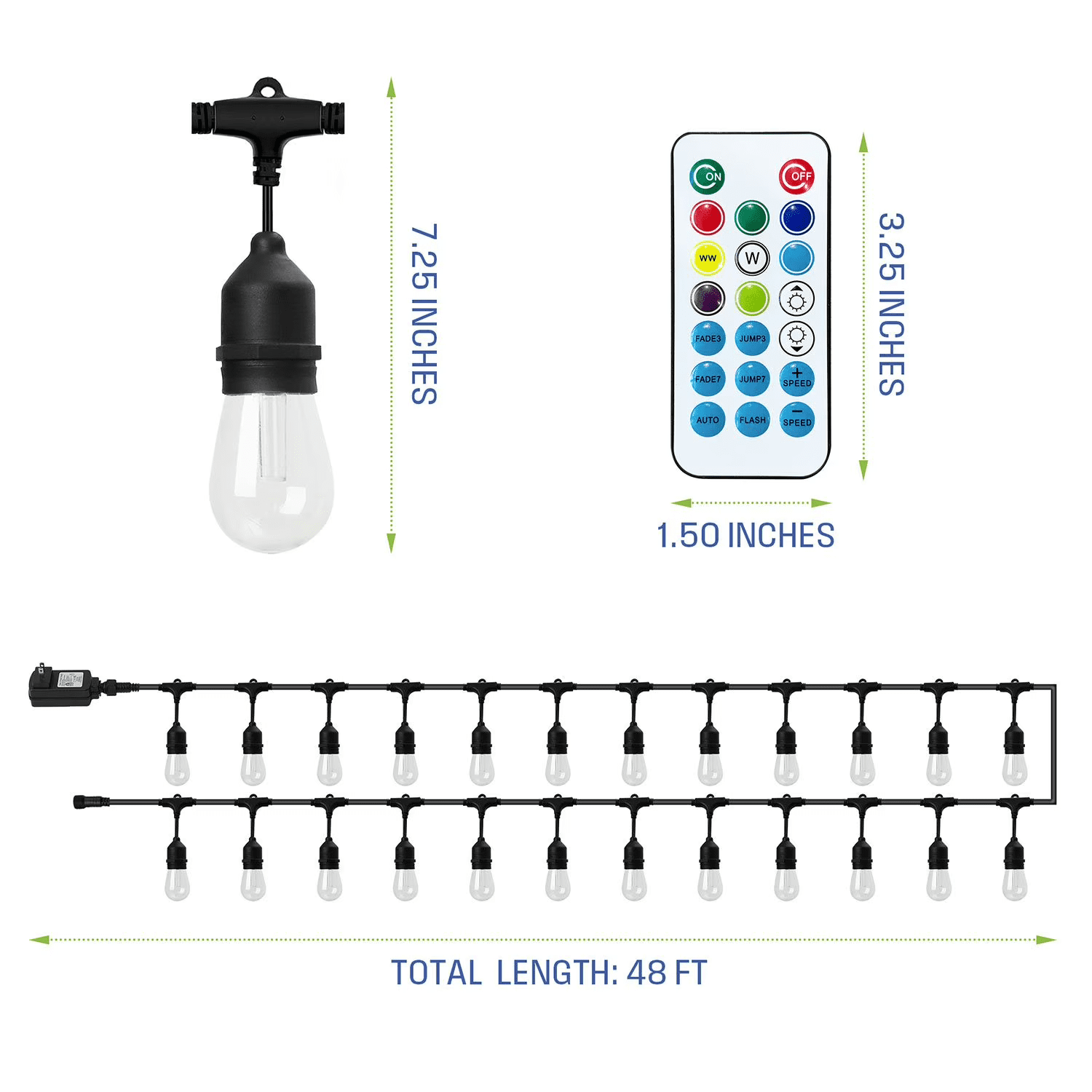 Westinghouse 24 Bulb Color Changing String Light 48ft,Rope Lights Outdoor with Remote Control for Bedroom Garden Party Halloween Christmas Decorations