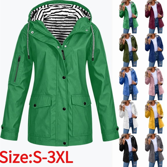 Women's Waterproof Lined Hooded Jacket, Casual Windproof Coat with Pockets & Adjustable Cuffs, S-3XL