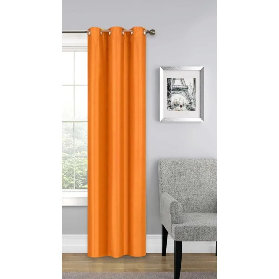 Gorgeous Home Linen (#32) Hotel Quality Silver Grommet Top, Faux Silk Blackout Window Curtain 95" L Orange 1-Panel