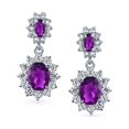 thumbnail image 2 of Bling Jewelry Crown Halo Purple Lavender Cubic Zirconia AAA CZ Oval Drop Earrings, 2 of 6