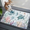 thumbnail image 3 of 2x3 Ft Entryway Area Rug, Teal Turtle Coastal Kitchen Rug Runner Washable Floor Mat, Octopus Coral Summer Beach Starfish Non Slip Indoor Door Mat Throw Carpet for Bathroom Living Room Bedroom, 3 of 8