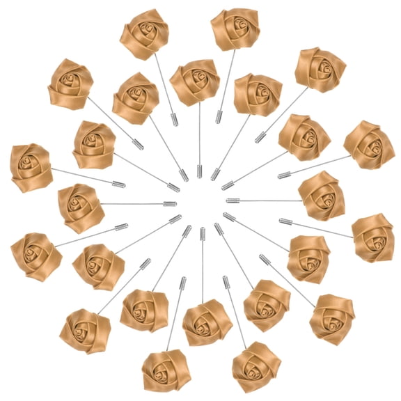 Uxcell 24-Pack Flower Lapel Pins for Men, Rose Boutonnieres Pin Groom Boutonnieres for Wedding/Dance/Party [Champagne Gold]