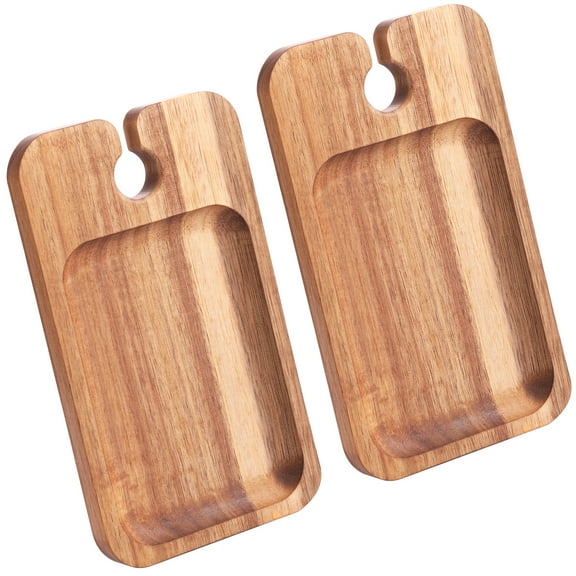 2Pcs Wood Appetizer Plates With Wine Glass Holder Easy to Clean Compact Wine Appetizer Plates Versatile Sturdy Wood Mini Charcuterie Boards for Wine Party Housewarming Party
