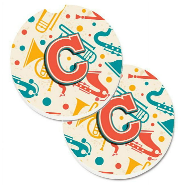Caroline's Treasures Ensemble Rétro de 2 sous-Verres Absorbants en Grès Bleu Sarcelle Orange