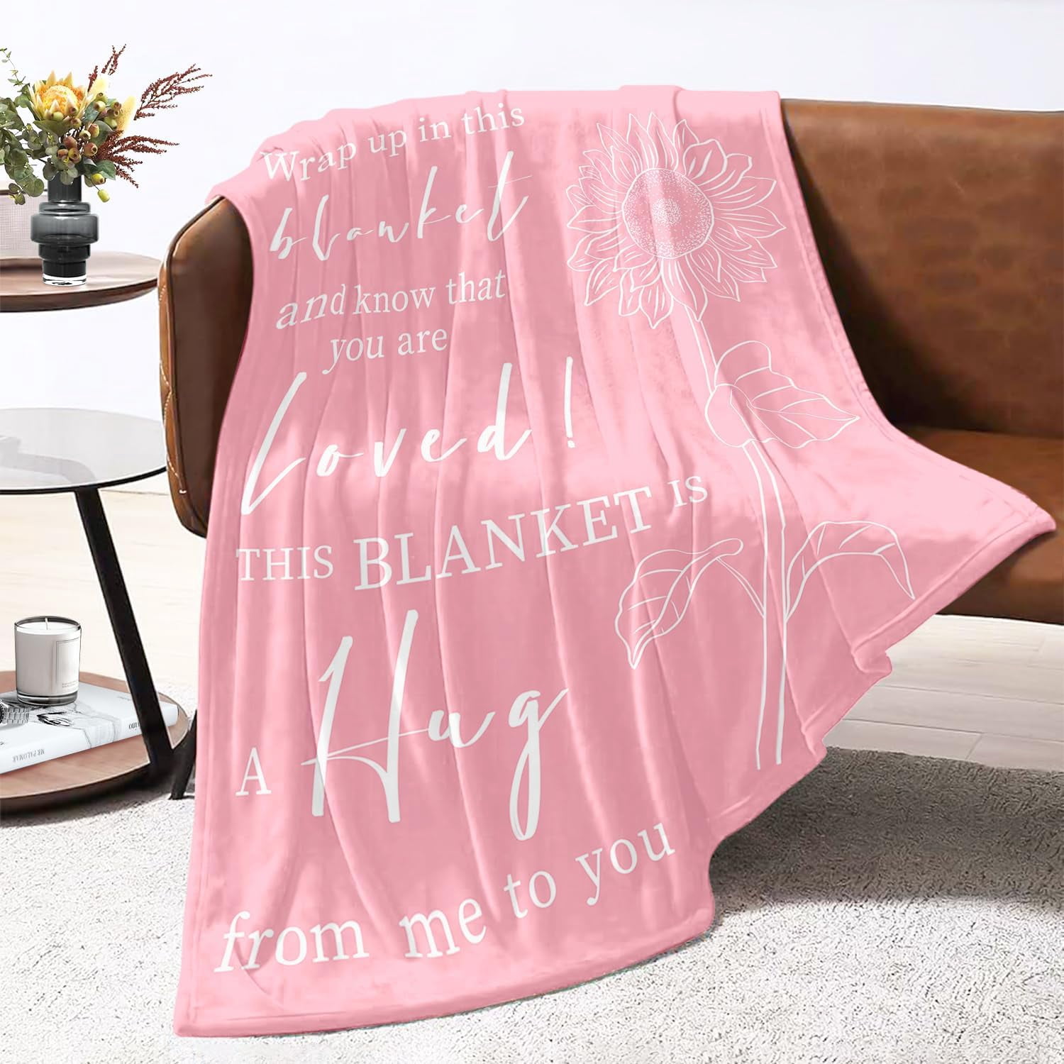 Get Well Gifts for Women After Surgery - Hug Blanket - Thinking of You Gift for Mom Friend Sister - Feel Better Inspirational Gifts for Women - Get Well Soon Gift - Purple Sunflower Blanket