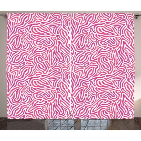 Pink Stripe Curtain Pink Zebra Curtains 2 Panels Set, Curved Wild Wavy Line Stripe Formless Funky Groovy Boho Tribal Culture, Window Drapes for Living Room Bedroom, 108W X 63L Inches, Fuchsia Pink White, by Ambesonne ()