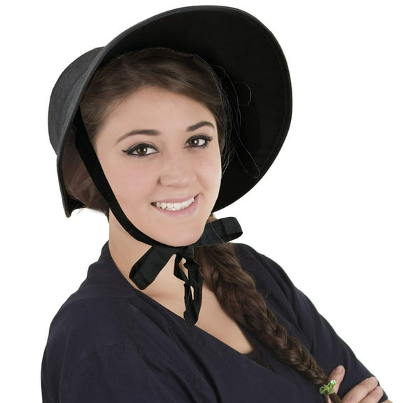 Skeleteen Vintage Old Fashioned Bonnet - Black Colonial Pioneer Prairie Felt Sun Hat Bonnets for Women and Children
