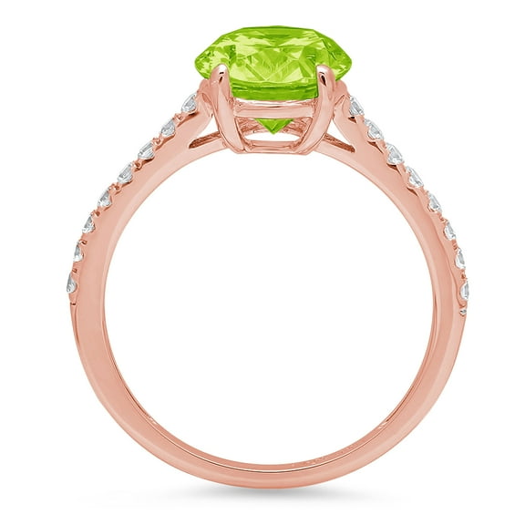 2.21 ct Oval Cut Natural Peridot Solitaire with Accents Engagement Ring for Women in 18K Rose Gold