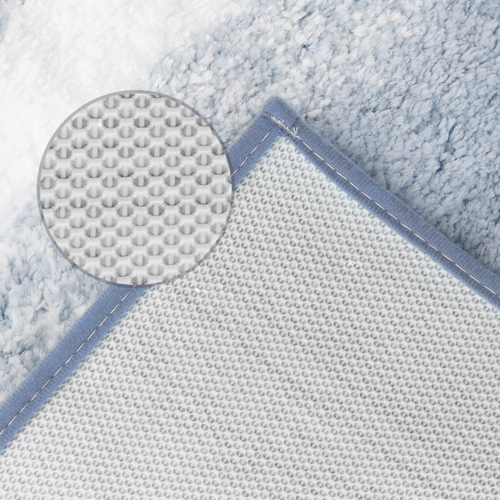 Unique Bargains Absorbent Bath Rug Non-Slip Plush Shaggy Bath Carpet Bath Mats Striped Blue Rectangle 20" x 32"