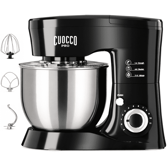 CUOCCO PRO 5.5 Qt Stand Mixer, Mixers for Kitchen, Handles Up to 800g/1.76 lb Dry Flour, 1000W Peak, 11 Speeds Pulse, Dough Hook, Beater & Whisk for Bread & Pizza, Cake & Cookies