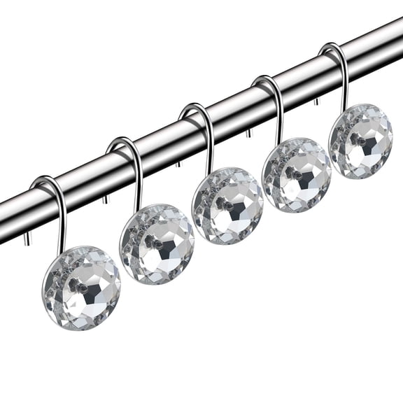 12Pcs Acrylic Decorative Rolling Diamond Shower Curtain Hooks Rust Proof Rhinestones Crystal Bling Shower Curtain Hooks for Curtain and Shower Rod