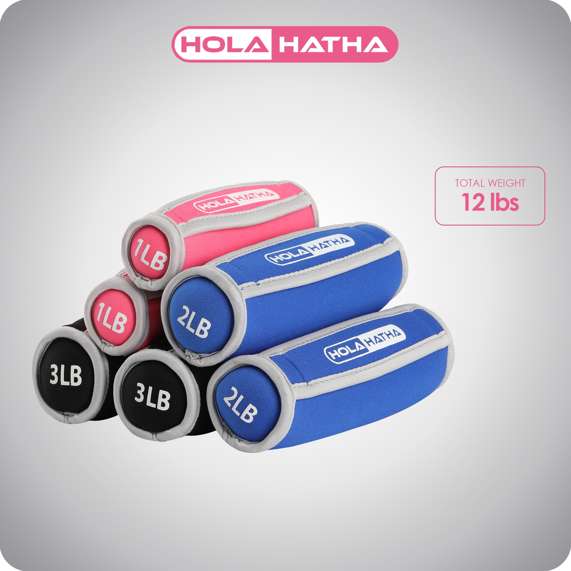 HolaHatha Soft Hand Weights Strength Training Equipment 1, 2, and 3 lb Sets