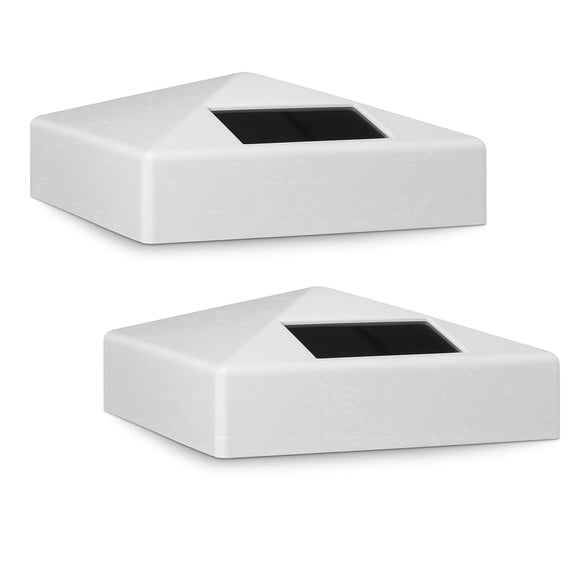 Classy Caps Pyramid Solar Post Cap - Fits 4"x4" Posts - White Vinyl (PVC) (2 Pack)
