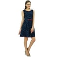 thumbnail image 2 of Bimba Navy Blue Pleated Cotton Dress Chic Casual Midi Sleeveless Summer Dresses, 2 of 9