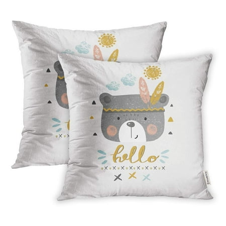 Animal Screen Cover USART Tribal Cute Baby Bear Kid's Baby's Design Graphic Tee American Animal Aztec Pillow Case Pillow Cover 18x18 inch Set of 2 ()