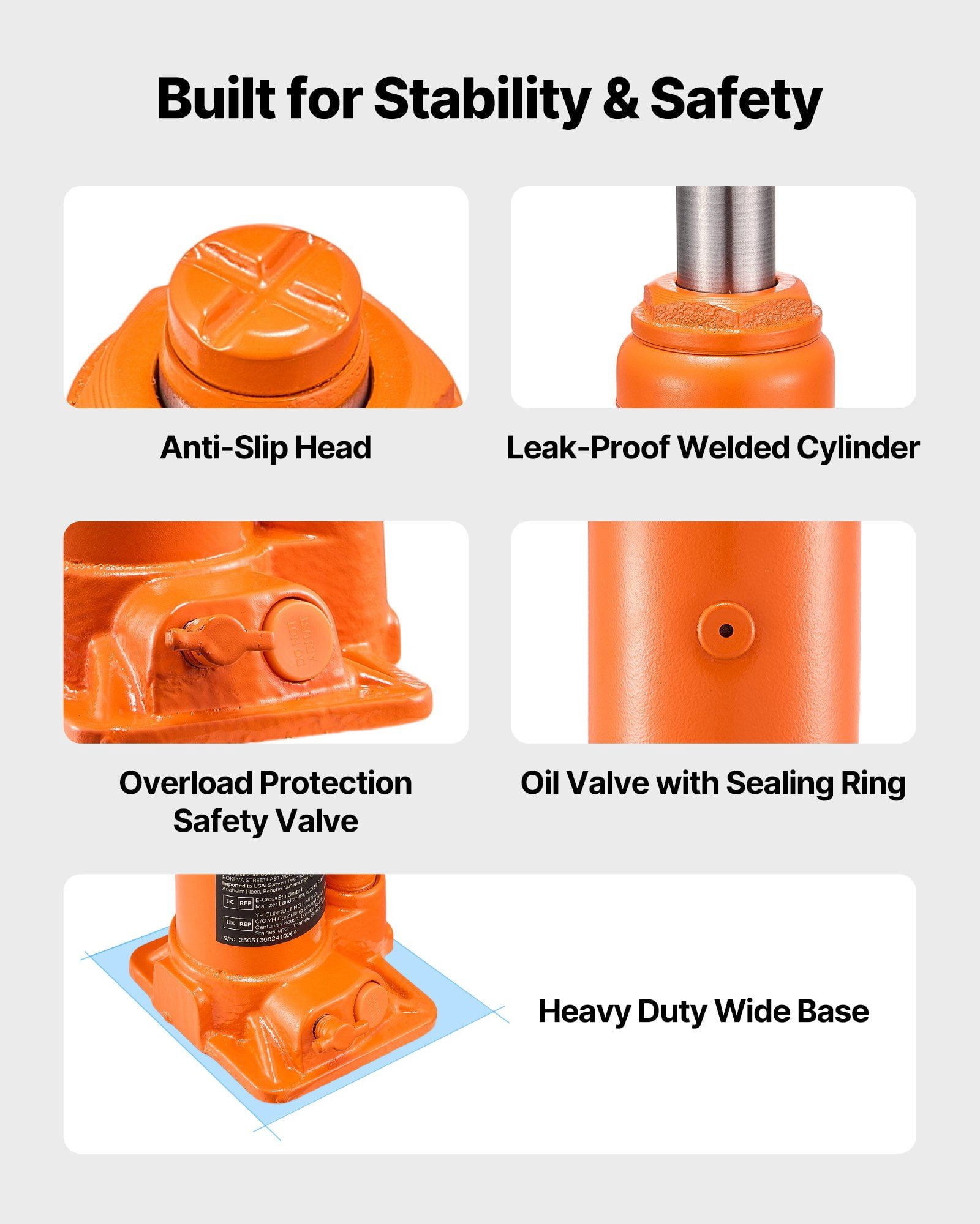 6 Ton Hydraulic Bottle Jack for Car and SUV - Heavy Duty Welded Lift with 7.7-14.8 Inch Range, Ideal for Auto Repair & Agricultural Equipment (Orange)