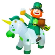 BESTPARTY 5ft Inflatable St Patricks Day Leprechaun Riding Unicorn Decoration,LED Blow Up Lighted Decor Indoor Outdoor Holiday Art Decor