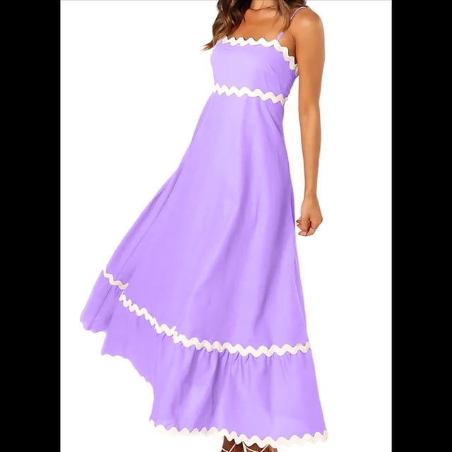 Vestido Fluido de Verano 2025 para Mujer, Informal, Sin Mangas, con Tirantes Finos y Volantes, para Playa, Color Taro XL