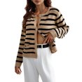 thumbnail image 1 of Seyurigaoka Women's Knitted Cardigan Shacket Single-breasted Long Sleeve Sweaters Fashion Stripe Round Neck Slim Fit Button Knitwear, 1 of 4