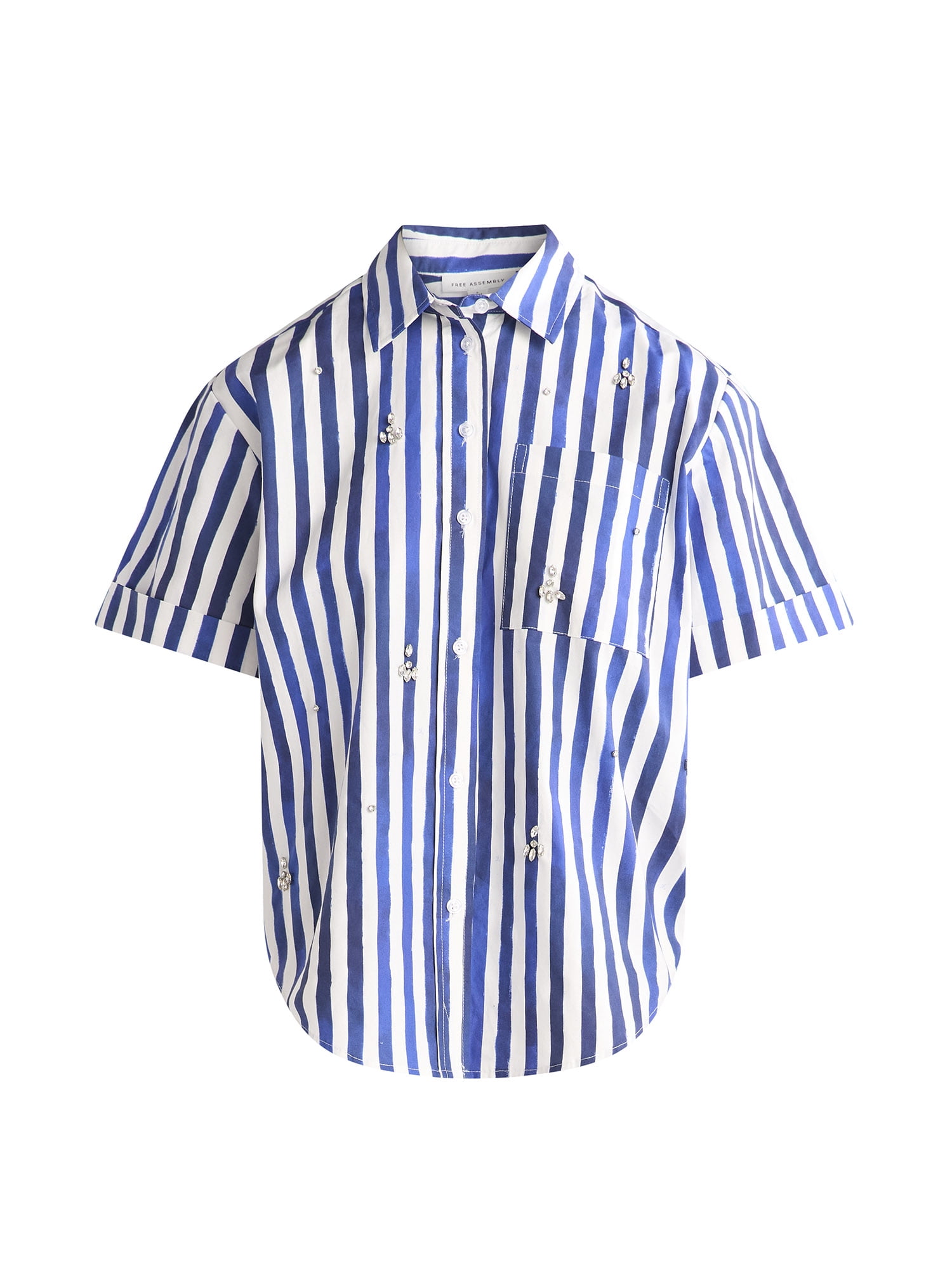 Free Assembly Women's Embellished Cotton Button Up Shirt, Sizes XS-XXL