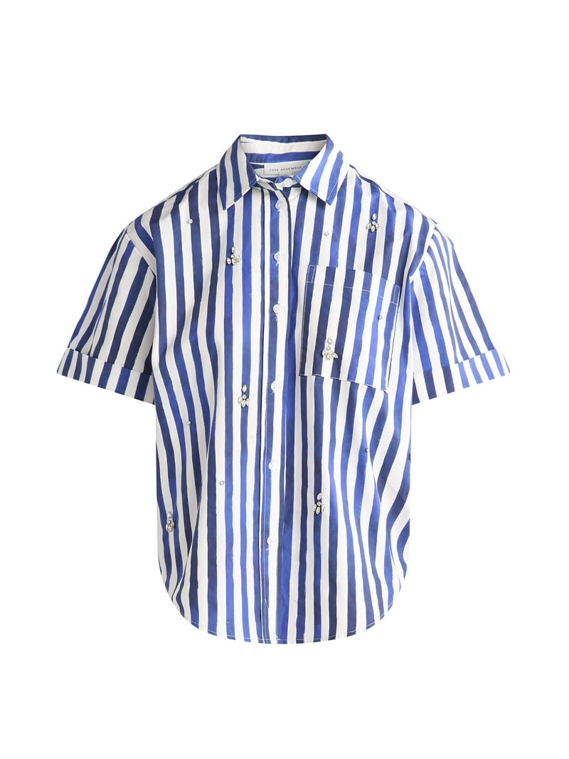 Free Assembly Women's Embellished Cotton Button Up Shirt, Sizes XS