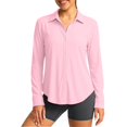 thumbnail image 3 of Women's Solid Color Casual Long Sleeve Collared Sun Protection Shirt | CSEONE,Pink L, 3 of 6