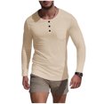 thumbnail image 2 of pstuiky camisas de manga larga para hombre, Camisa de capa base de ejercicio de manga larga para hombre, informal, con cuello redondo, bolsillos y botones, de colores sólidos Tops de hombre xxl, 2 of 9
