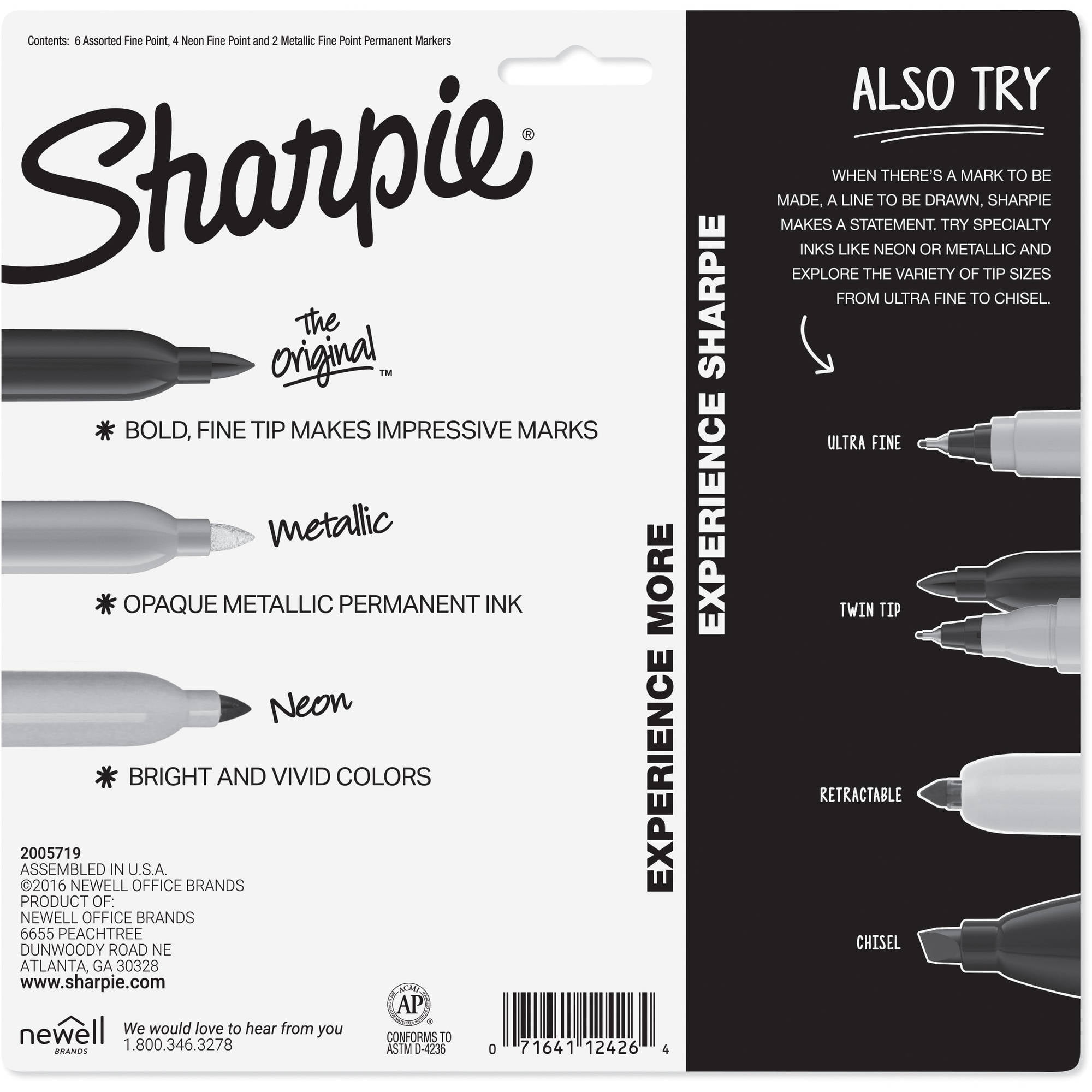 Sharpie 30072 Permanent Markers Fine Point Assorted Colors 12 Count