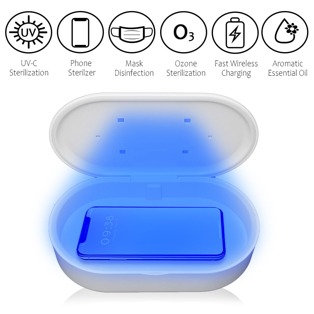 3-in-1 UV Ultraviolet Light Sanitizer  Box + 10W Wireless Qi Charger; Kills, Dinsinfects & Sterilize 99% of Germs Viruses