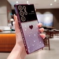thumbnail image 5 of Compatible with Samsung Galaxy S22 Ultra 5G Plating Cute Heart Phone Case,Gradient Glitter Bling Clear Case Women Full Camera Lens Protection Soft Shockproof Bumper Cover (Deep Purple), 5 of 11
