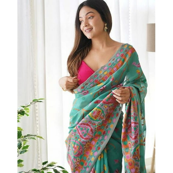 Floral Woven Design Pashmina Jamdani Saree