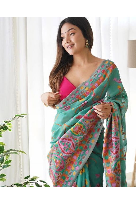 Floral Woven Design Pashmina Jamdani Saree