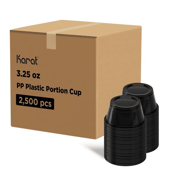 Karat 3.25oz PP Plastic Portion Cups - Black - 2,500 ct