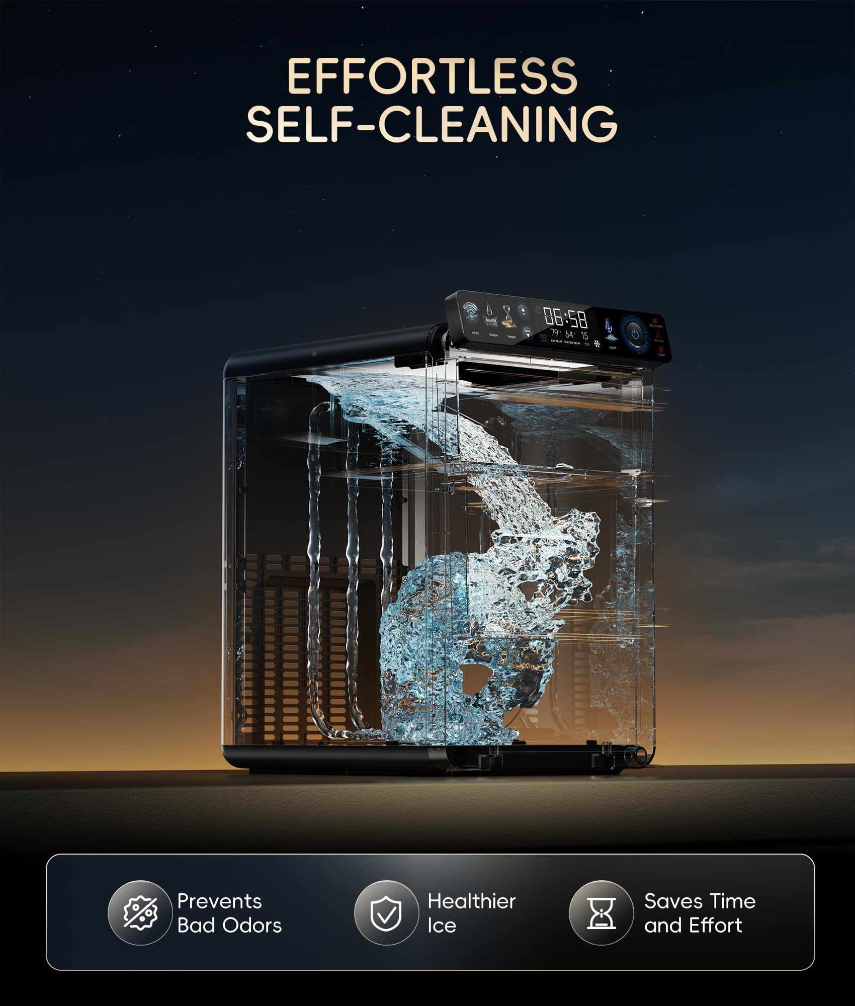 Ecozy Chillio Nugget Ice Maker with Smart App Control, Pebble Sonic Ice Machine Countertop, 44LBS Per Day Chewable Soft Pellet Ice